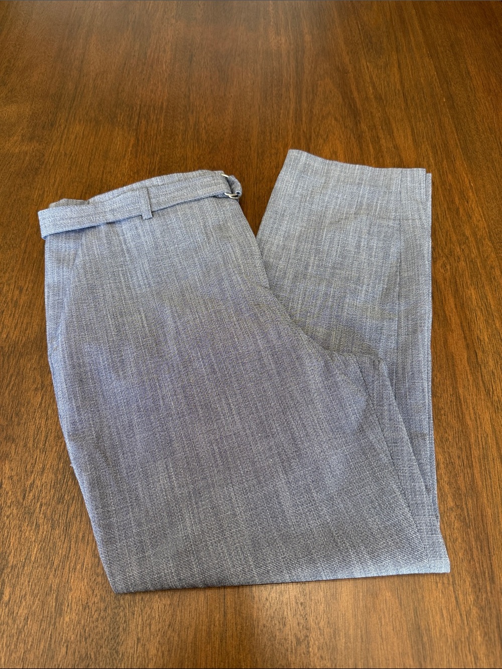 H&M Heathered Light Gray Ankle Trousers Fabric Belt D-Ring Buckle Closure Size 8